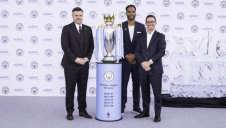 (from left) City Football Group senior vice president of partnership Damian Willoughby; legendary Man City player Joleon Lescott; and Xylem chief executive Patrick Decker